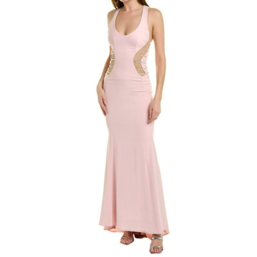 Issue Illusion Cutout Strappy Evening Gown Blush Pink Size Medium NWT
